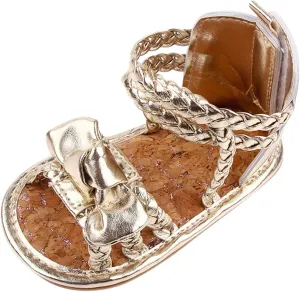 EnJoCho Cute Summer Girls Shoes Sandals Bow Rubber Baby Soft Boys Walking Flat Sole Non-Slip Baby Lightwight Shoes (Gold, 6-12 Months)