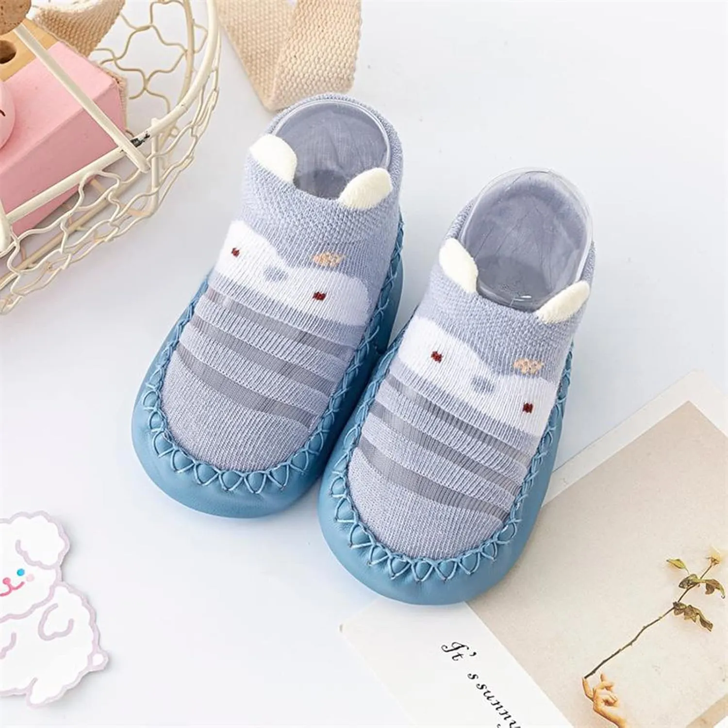 EnJoCho Infant Toddler Shoes Soft Sole Toddler Shoes Bow Glitter Sequins Non Slip Breathable Princess Shoes Kids Single Shoes (Blue, 6 Months)