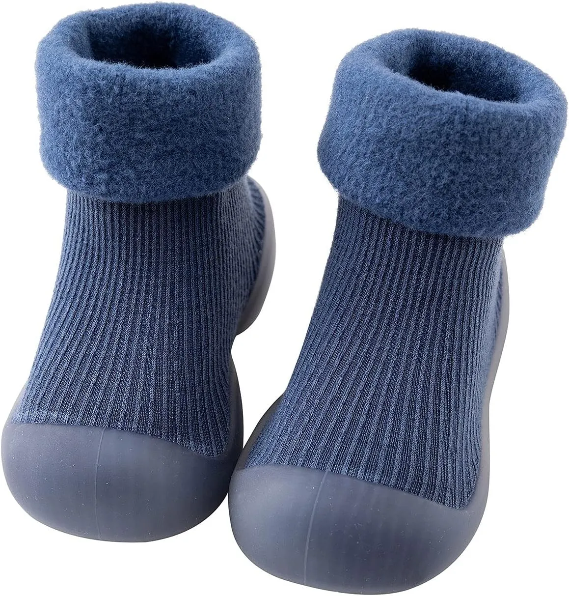 EnJoCho Kids Non Slip Shoes Kids Toddler Baby Boys Girls Solid Warm Knit Soft Sole Rubber Shoe Socks Slipper Socks (Blue, 18)