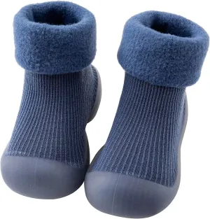 EnJoCho Kids Non Slip Shoes Kids Toddler Baby Boys Girls Solid Warm Knit Soft Sole Rubber Shoe Socks Slipper Socks (Blue, 18)