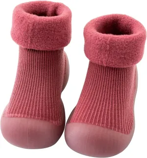 EnJoCho Kids Non Slip Shoes Kids Toddler Baby Boys Girls Solid Warm Knit Soft Sole Rubber Shoe Socks Slipper Socks (Wine, 26)