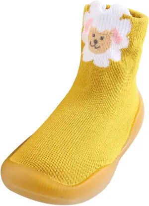 EnJoCho Non Slip Shoes for Toddler Baby Boys Girls Solid Warm Knit Soft Sole Rubber Shoes Slipper Stocking Soft Shoes Socks (White, 24)