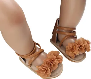 EnJoCho Toddler Kids Infant Girls Soild Colour Princress Sandals Soft Sole The Floor Barefoot Non Slip First Walkers Shoes (Brown, 12 Months)