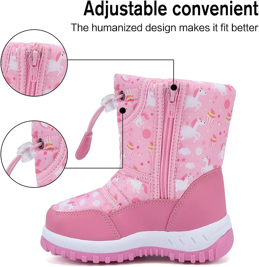 EQUICK Boys Girls Winter Boots Waterproof Lightweight Kid Snow Boots with Fur Outdoor (Toddler/Little Kid/Big Kid)