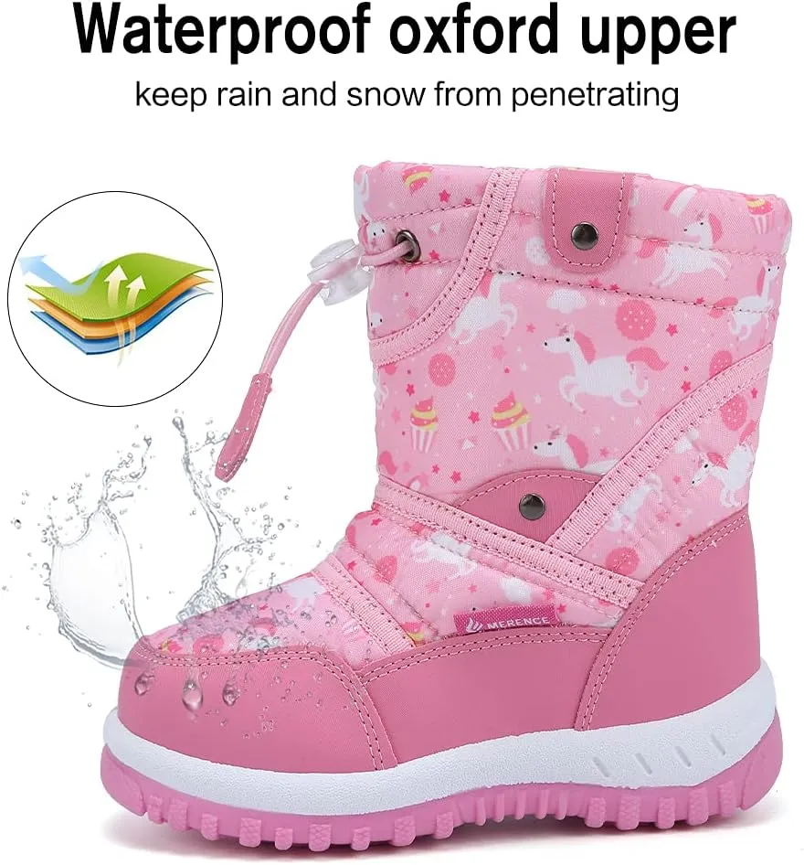 EQUICK Boys Girls Winter Boots Waterproof Lightweight Kid Snow Boots with Fur Outdoor (Toddler/Little Kid/Big Kid)