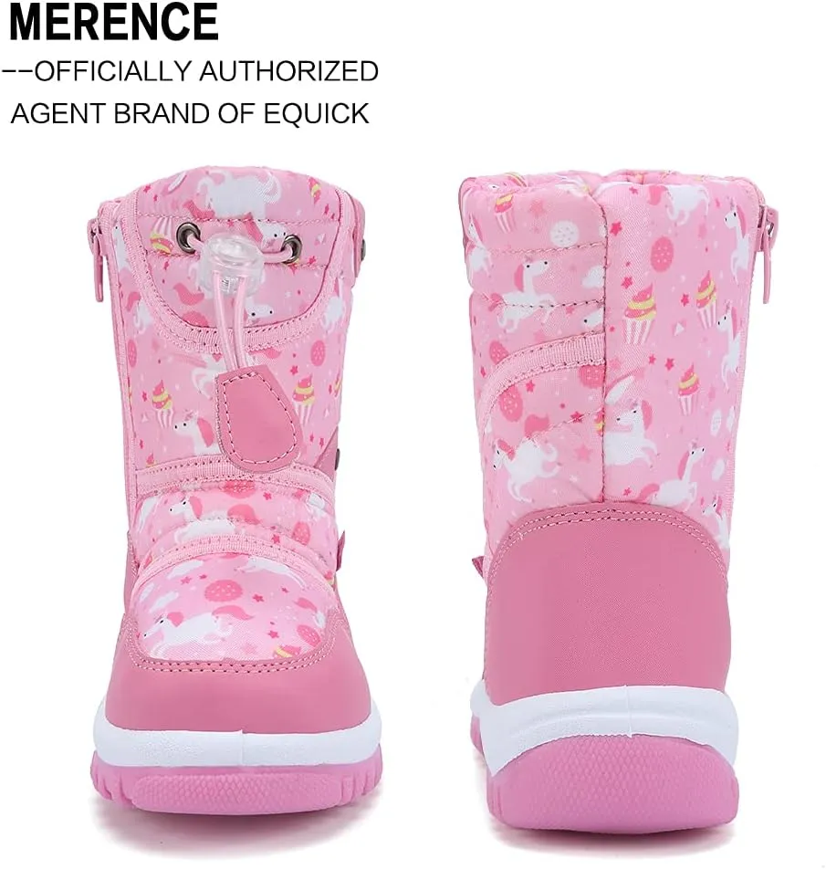 EQUICK Boys Girls Winter Boots Waterproof Lightweight Kid Snow Boots with Fur Outdoor (Toddler/Little Kid/Big Kid)