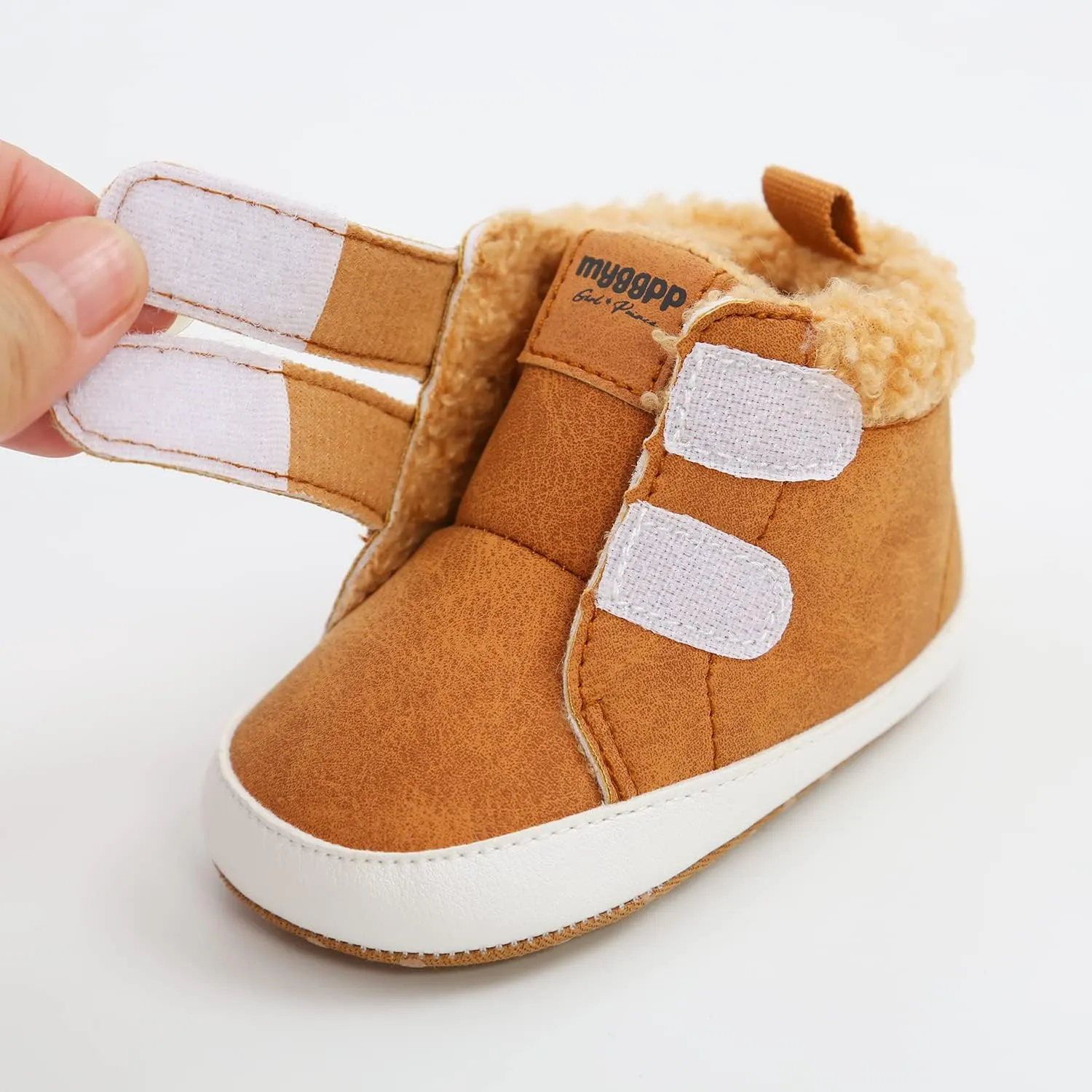 FAMI Baby Warm Booties Newborn Boy Girl Boots Cozy Fur Shoes Hook and loop Toddler Booties First Walker Winter Crib Boots