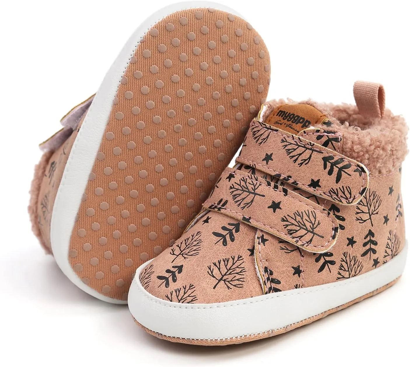 FAMI Baby Warm Booties Newborn Boy Girl Boots Cozy Fur Shoes Hook and loop Toddler Booties First Walker Winter Crib Boots
