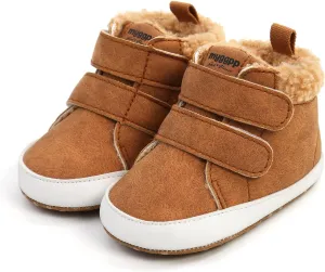 FAMI Baby Warm Booties Newborn Boy Girl Boots Cozy Fur Shoes Hook and loop Toddler Booties First Walker Winter Crib Boots