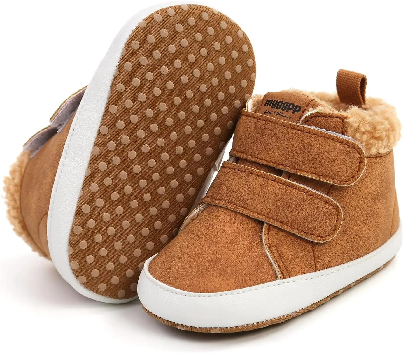 FAMI Baby Warm Booties Newborn Boy Girl Boots Cozy Fur Shoes Hook and loop Toddler Booties First Walker Winter Crib Boots