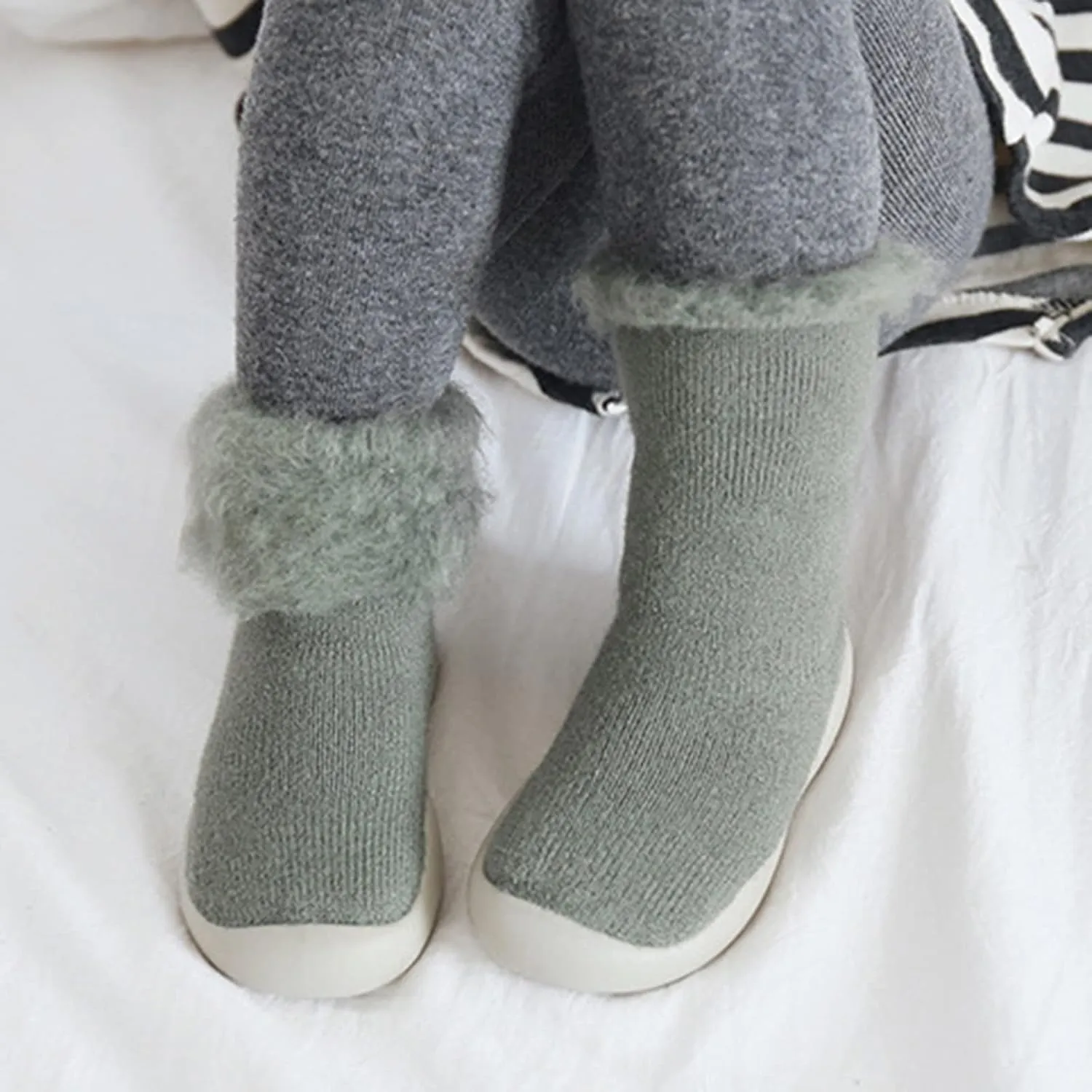 Footy Shoes for Girls Socks Slipper Baby Girls Kids Solid Knit Stocking Soft Warm Shoes Toddler Boys Sole Rubber Baby Shoes