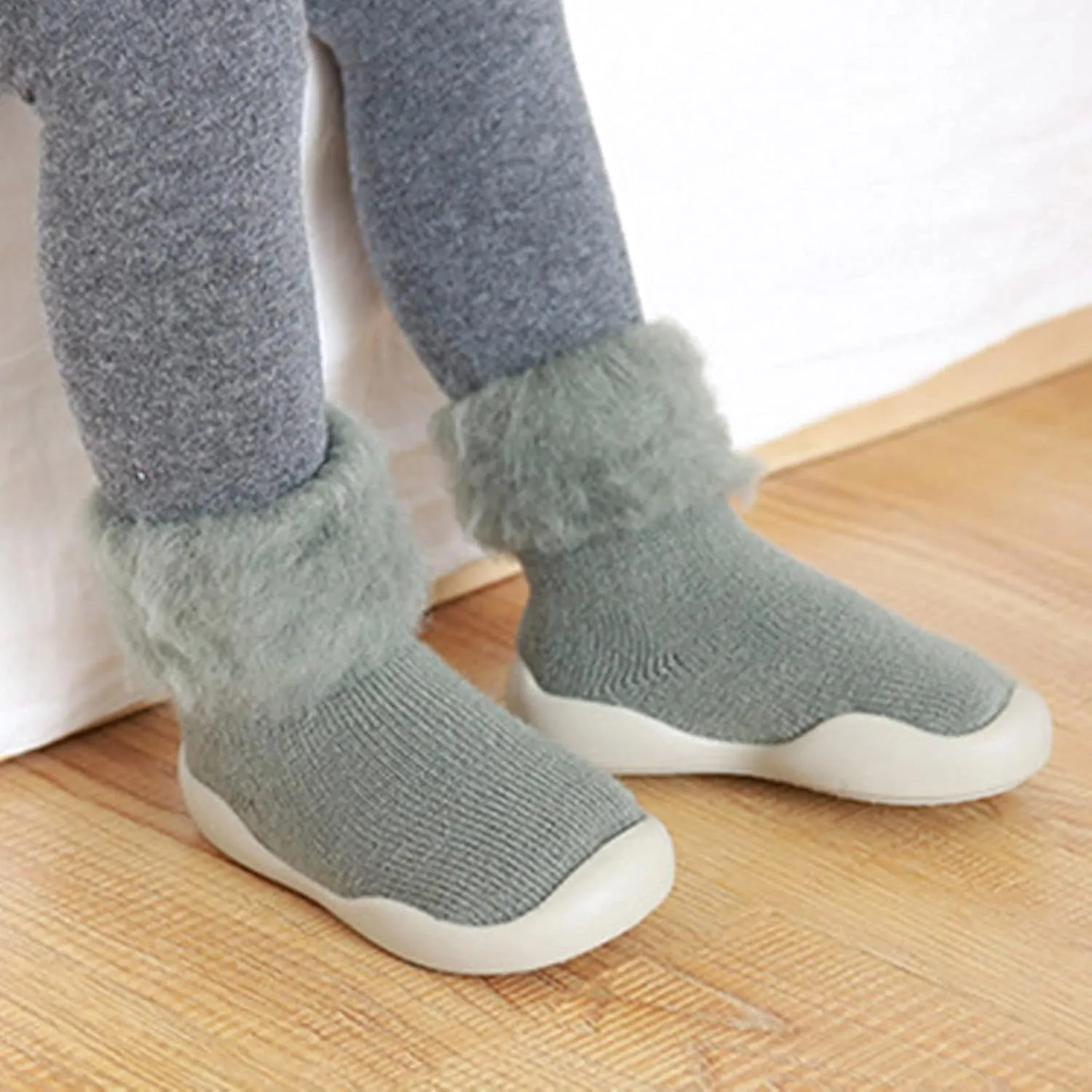 Footy Shoes for Girls Socks Slipper Baby Girls Kids Solid Knit Stocking Soft Warm Shoes Toddler Boys Sole Rubber Baby Shoes