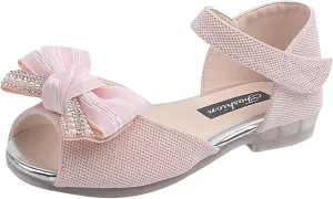Girl Pearl Bow Princess Shoes Spring And Autumn Children Non Slip Flat Shoes Baby Soft Sole Leather Girls Hiking Sandals