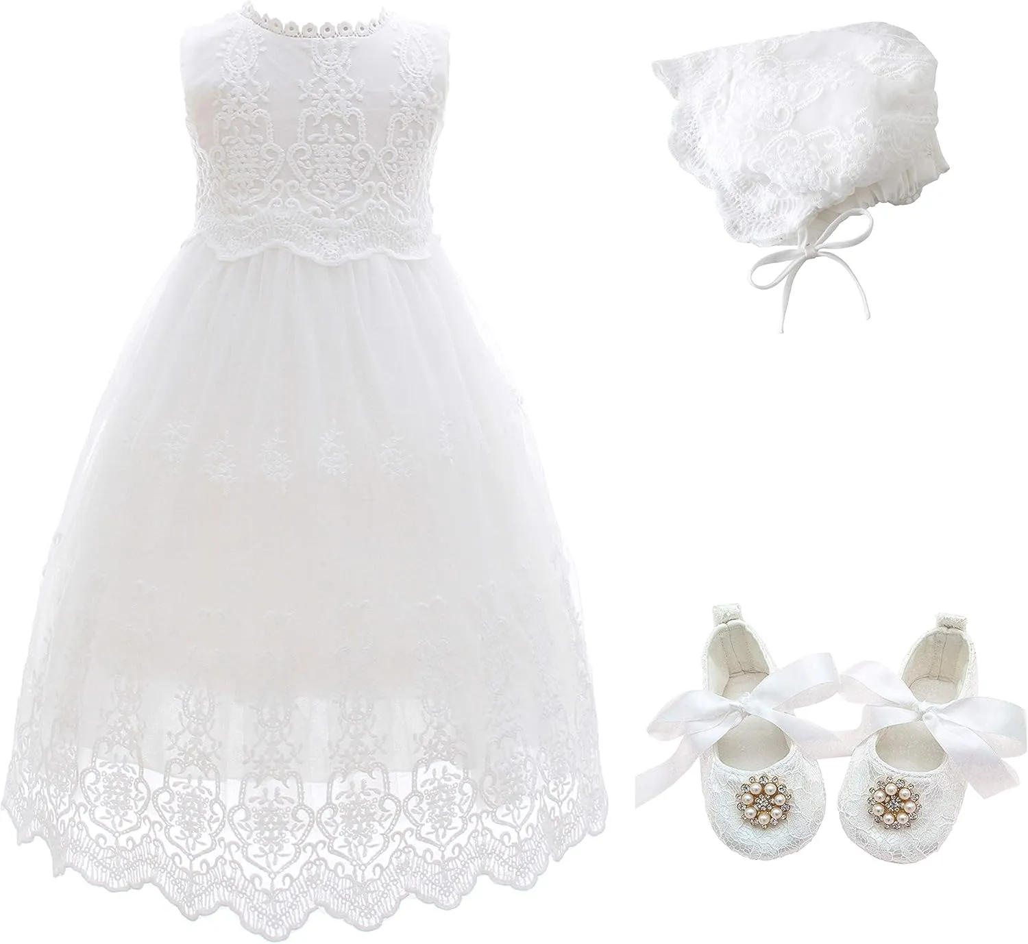 Glamulice Baby Girl Newborn Lace Christening Gown Baptism Dress Infant/Toddler Girls Formal Communion Outfit