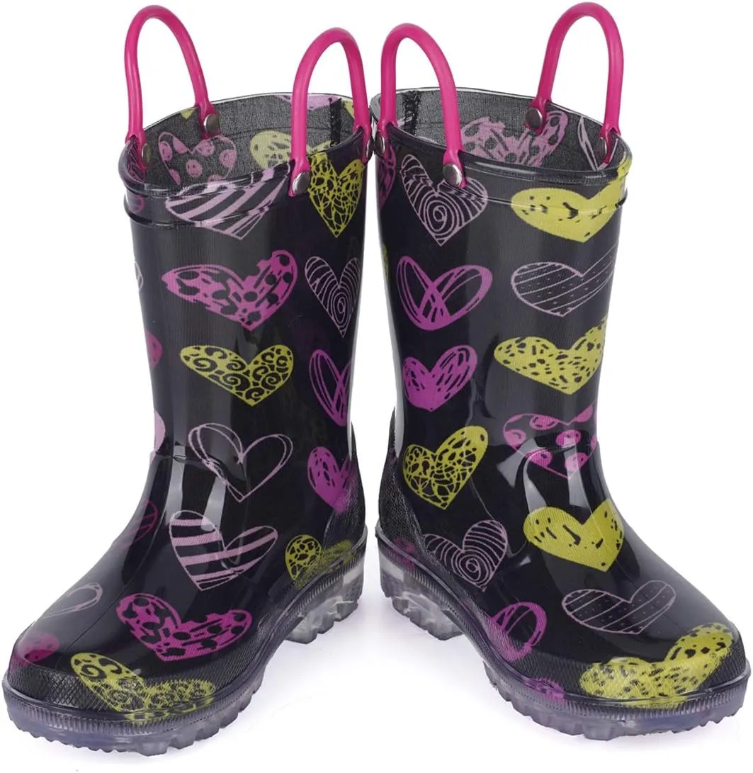 HugRain Light Up Rain Boots for Little Kids