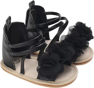 Infant Baby Girls Casual Sandals, Flower Patchwork Bandage Soft Sole Non-Slip Princess Flat Shoes