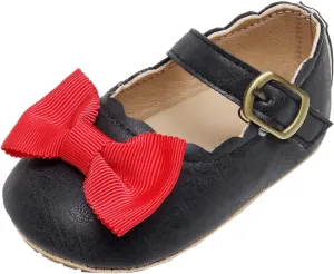 Infant Girls Single Shoes Bow Tiet First Walkers Shoes Buckle Strap Toddler Soft Bottom Breathable Princess Shoes Indoor Shoes Toddler
