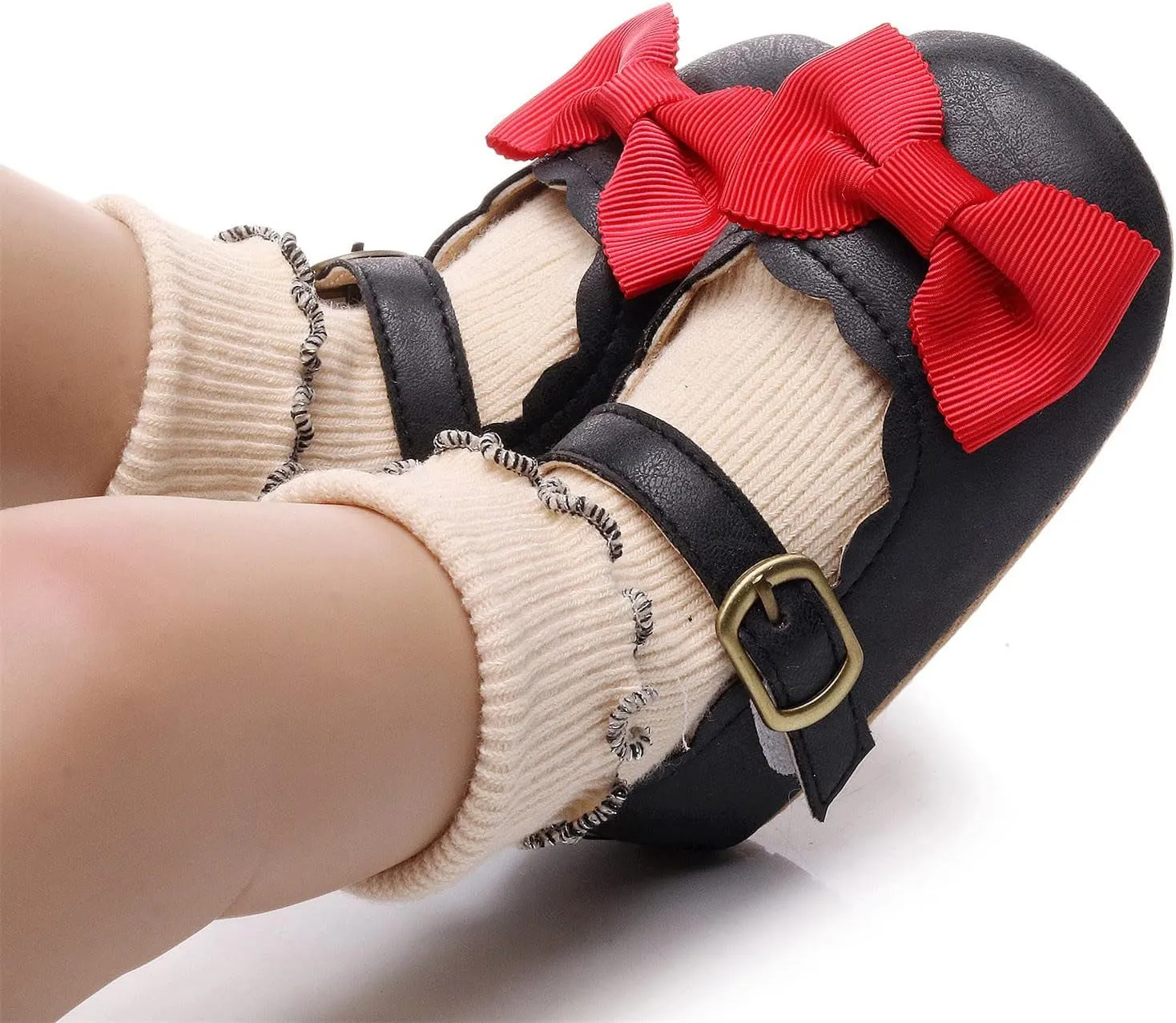 Infant Girls Single Shoes Bow Tiet First Walkers Shoes Buckle Strap Toddler Soft Bottom Breathable Princess Shoes Indoor Shoes Toddler