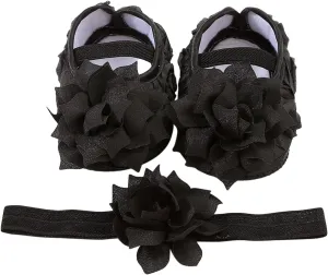 Infant Shoes Girls Baby Shoes Hairband Set 01 Year Old Baby Shoes 246 August Newborn Soft Sole Walking Shoes