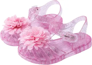 Jelly Sandals for Girls Kids Toddler Flower Princess Shoes Closed Toe Summer Beach Cute Flat Sandal with Ankle Strap
