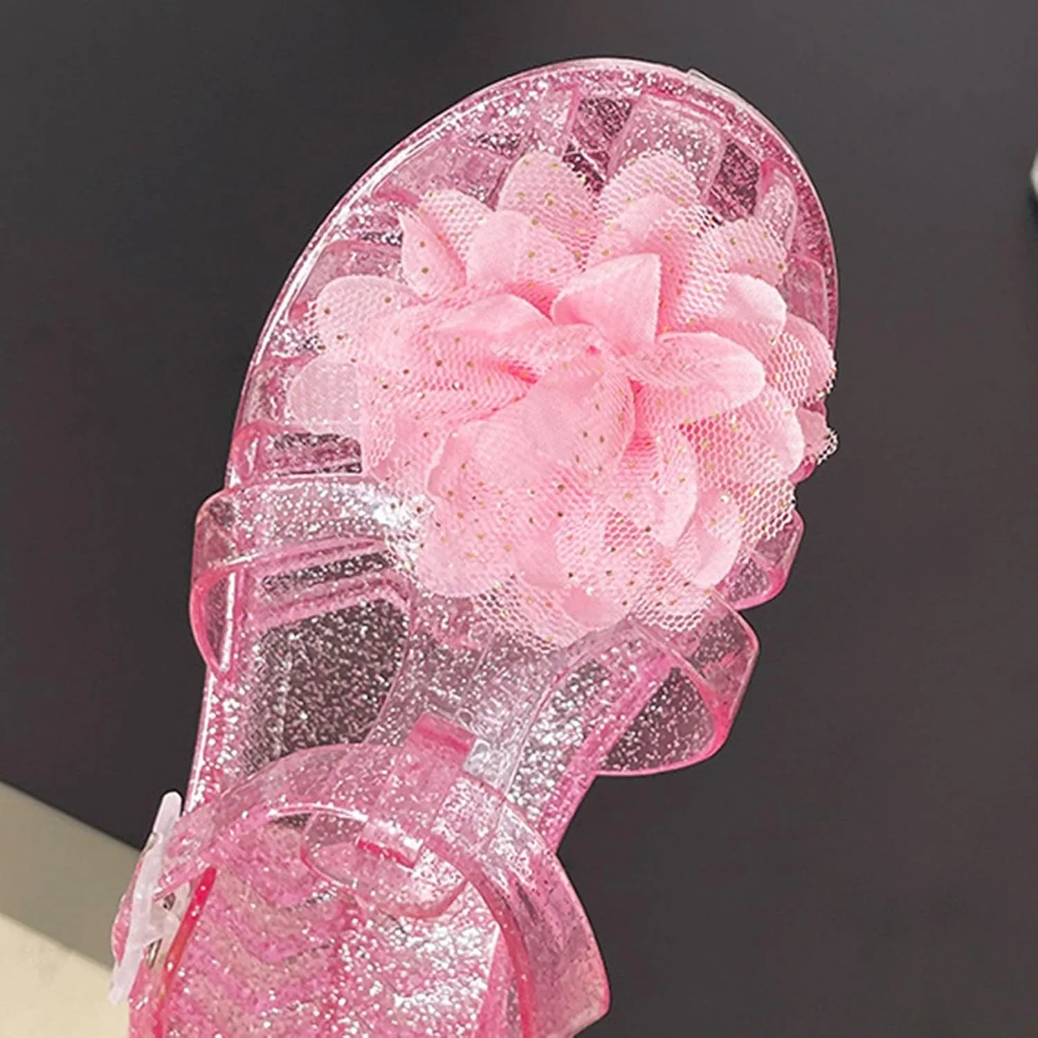 Jelly Sandals for Girls Kids Toddler Flower Princess Shoes Closed Toe Summer Beach Cute Flat Sandal with Ankle Strap