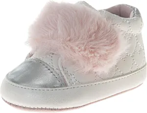 Josmo Infant Girls Faux Fur Baby Shoes Pom Poms, Soft Warm Crib Boots for Newborns (Size 2-4 Infant)
