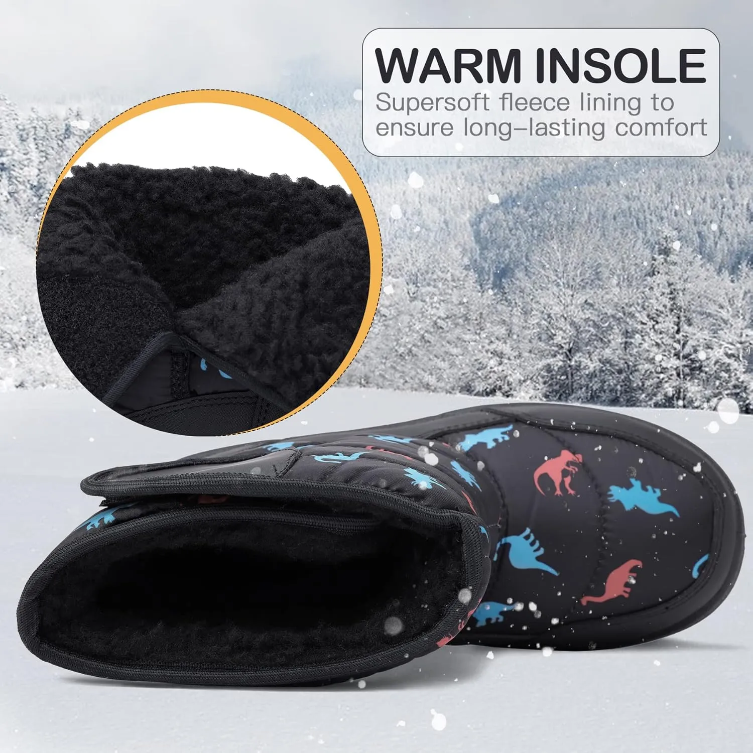 K KomForme Boys & Girls Snow Boots Warm Anti-Slip Outdoor Winter Shoes (Toddler/Little Kid/Big Kid)