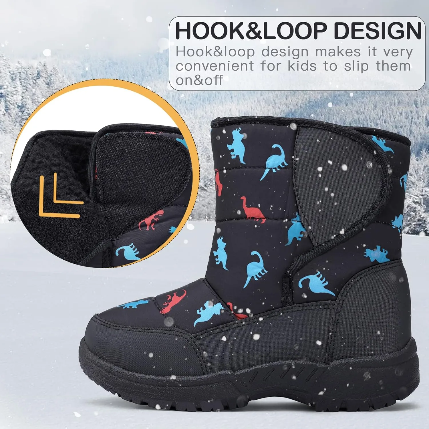 K KomForme Boys & Girls Snow Boots Warm Anti-Slip Outdoor Winter Shoes (Toddler/Little Kid/Big Kid)