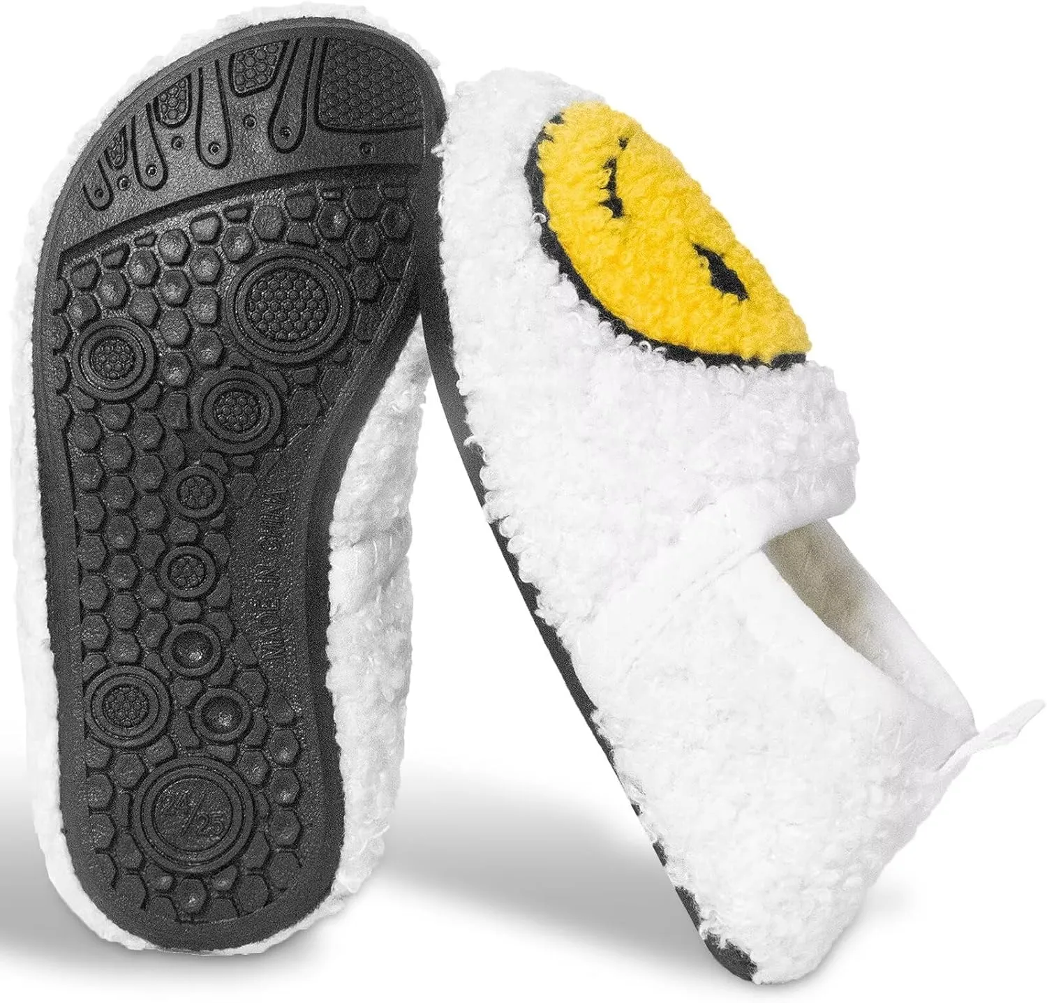 KEYUSHOP Smile Face Toddler Kids Slippers - Cute Soft Plush Non-Slip Rubber Sole Socks Shoes - Warm, Lightweight, Outdoor Walking Shoes