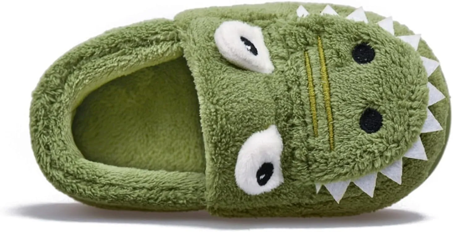 Kids Boys Girls Slip On Winter Warm House Slippers Plush Cozy Cute Dinosaur Home Shoes with Soft Memory Foam