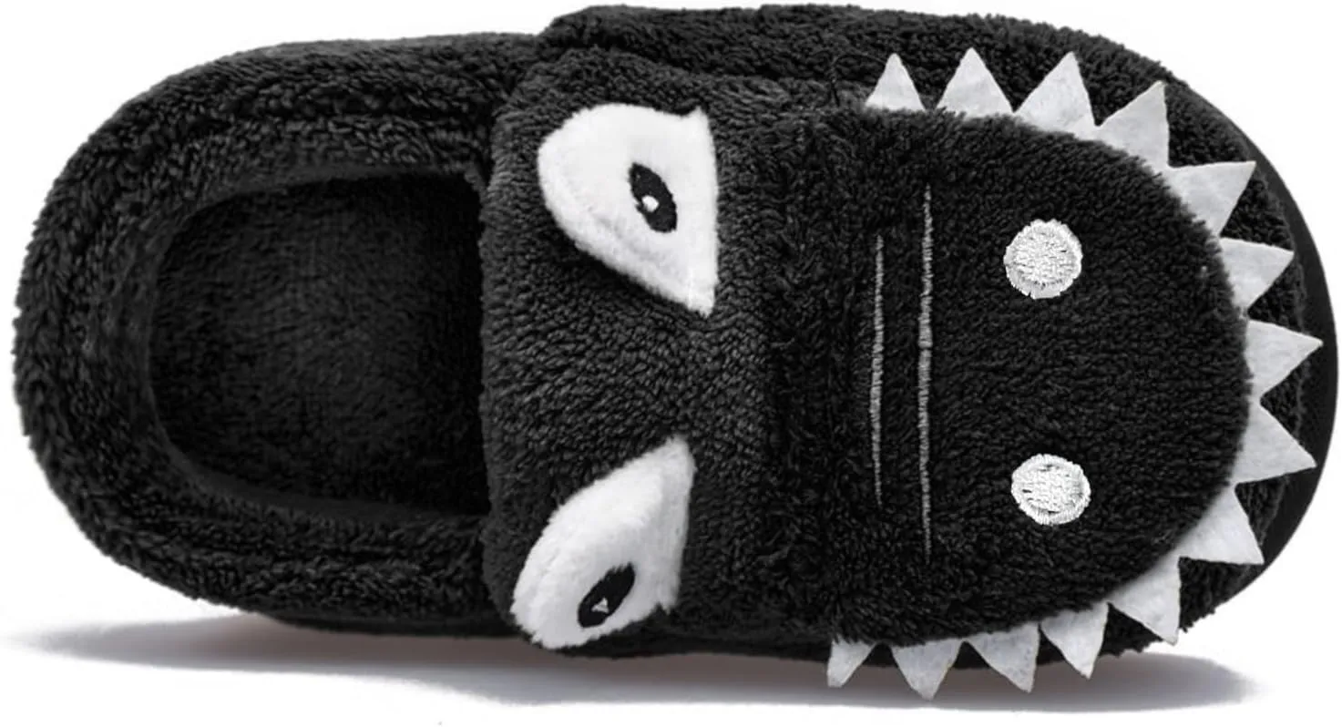 Kids Boys Girls Slip On Winter Warm House Slippers Plush Cozy Cute Dinosaur Home Shoes with Soft Memory Foam