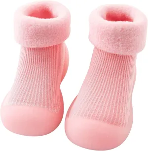 Kids Toddler Baby Boys Girls Solid Warm Knit Soft Sole Rubber Shoe Socks Slipper Big Kid Slippers (Pink, 20)