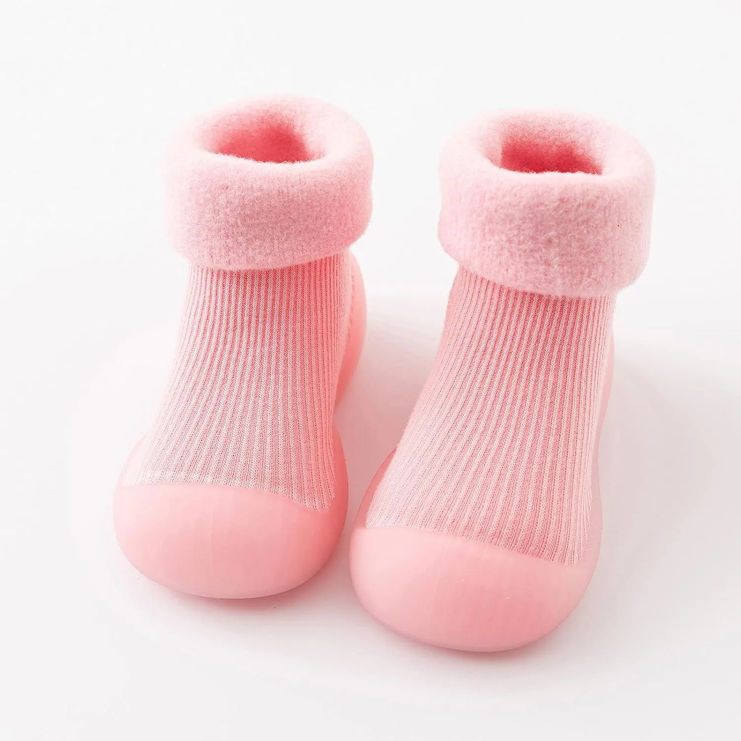 Kids Toddler Baby Boys Girls Solid Warm Knit Soft Sole Rubber Shoe Socks Slipper Big Kid Slippers (Pink, 20)