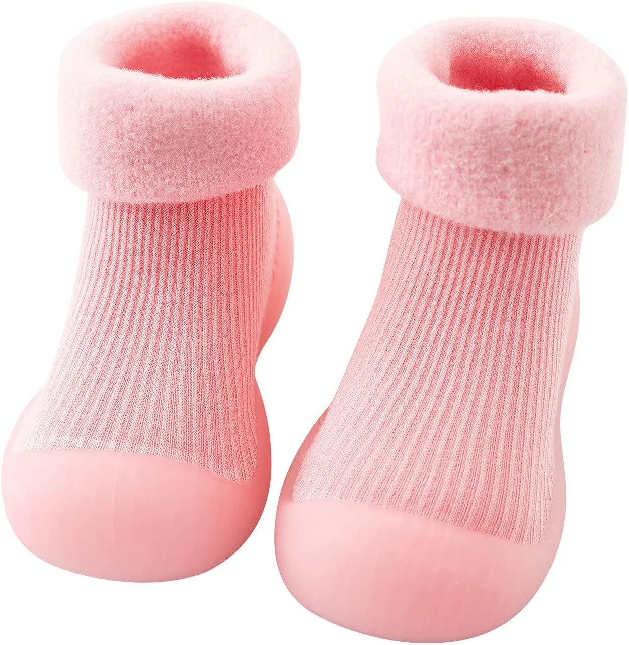 Kids Toddler Baby Boys Girls Solid Warm Knit Soft Sole Rubber Shoe Socks Slipper Big Kid Slippers (Pink, 20)