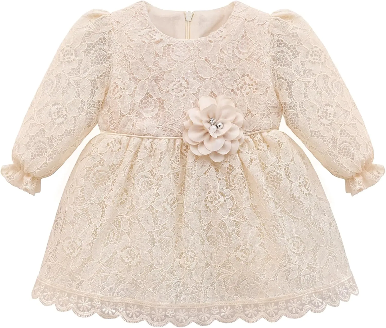 Lilax Baby Girls' Lace Floral Embroidered Dress with Matching Shoes Christening Baptism Dress