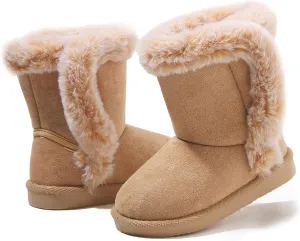 LONSOEN Kids Girls Boys Winter Warm Boots Suede Lightweight Faux Fur Lined Mid Calf Snow Boots for Toddler/Little Kid