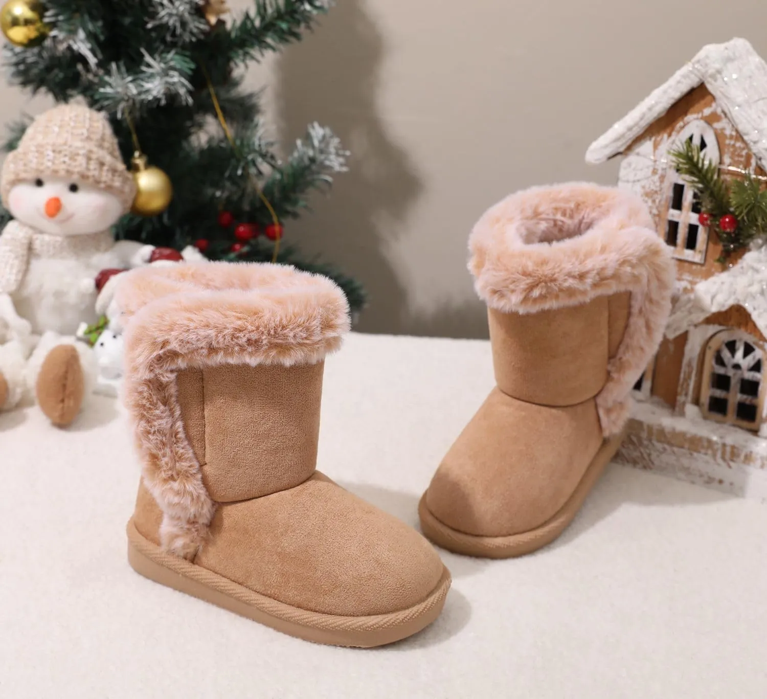 LONSOEN Kids Girls Boys Winter Warm Boots Suede Lightweight Faux Fur Lined Mid Calf Snow Boots for Toddler/Little Kid