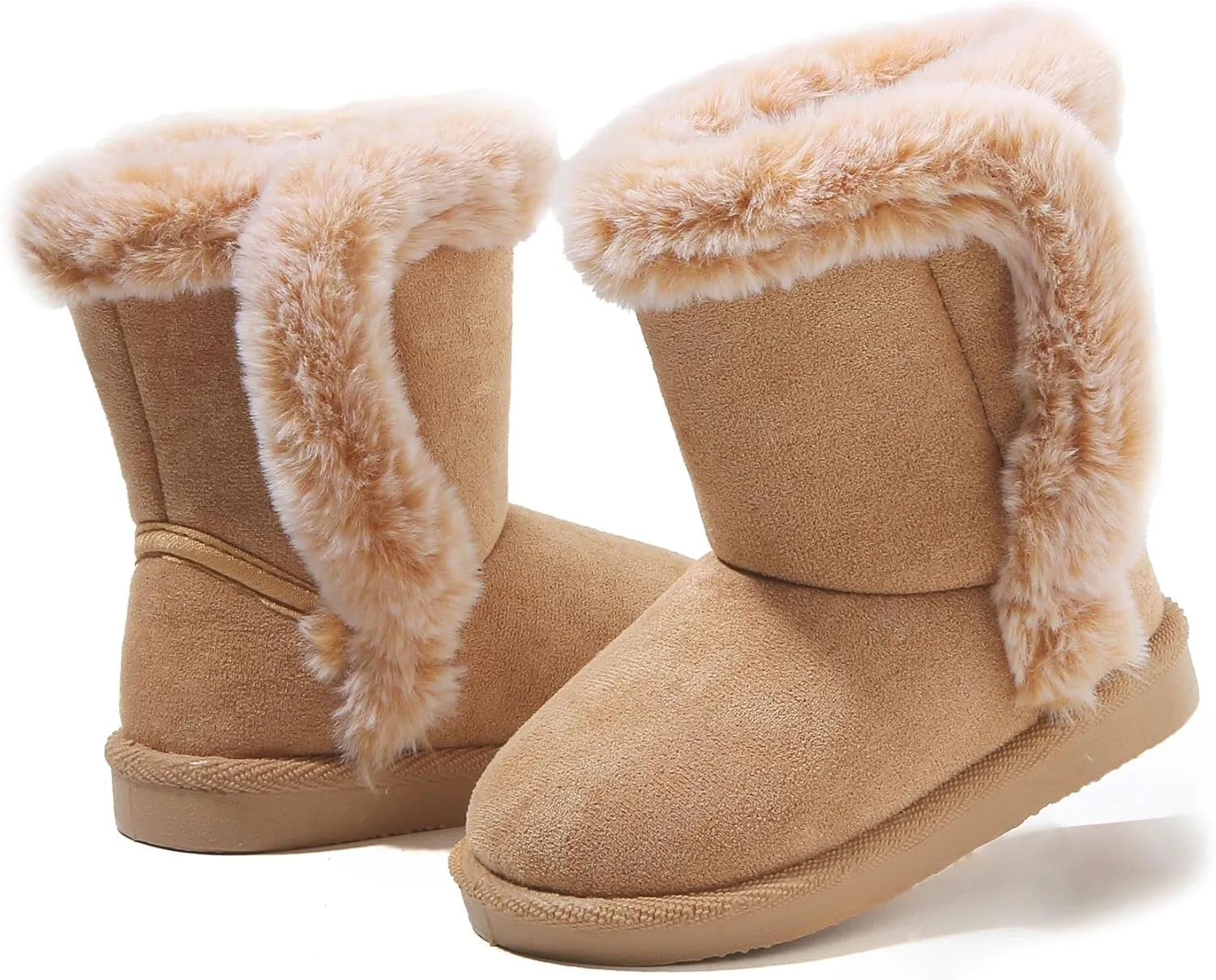 LONSOEN Kids Girls Boys Winter Warm Boots Suede Lightweight Faux Fur Lined Mid Calf Snow Boots for Toddler/Little Kid