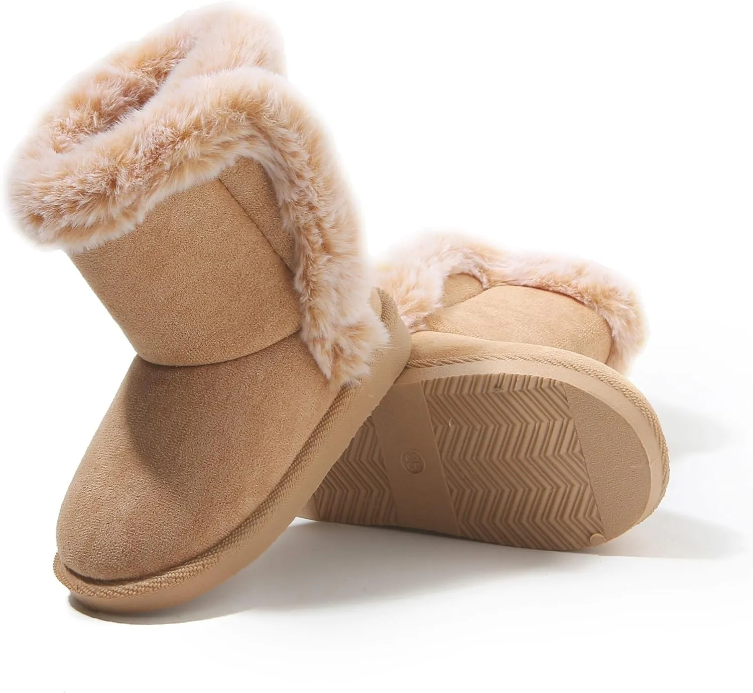 LONSOEN Kids Girls Boys Winter Warm Boots Suede Lightweight Faux Fur Lined Mid Calf Snow Boots for Toddler/Little Kid