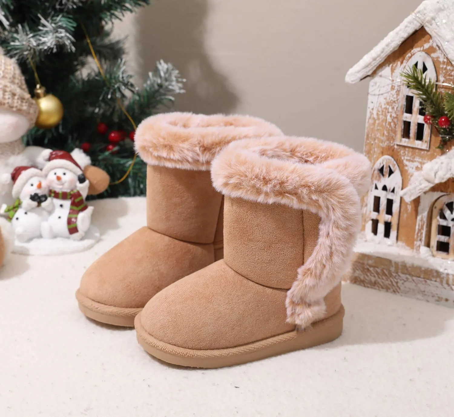 LONSOEN Kids Girls Boys Winter Warm Boots Suede Lightweight Faux Fur Lined Mid Calf Snow Boots for Toddler/Little Kid