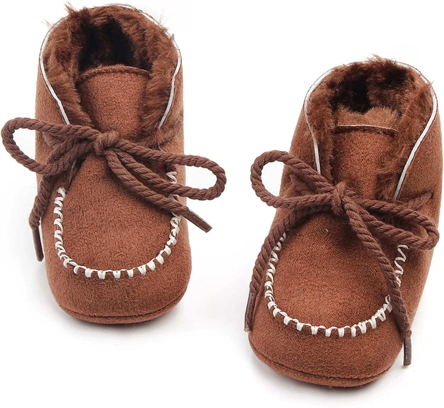 Newborn Baby Booties Warm Fur Lining Non-slip Soft Rubber Sole Lace-up Winter FirstWalker Shoes Boots