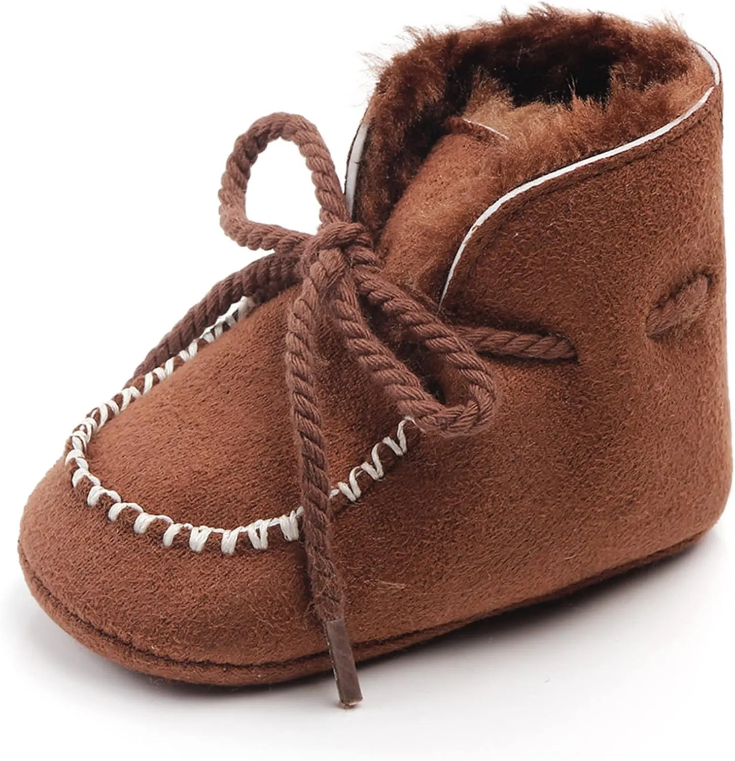 Newborn Baby Booties Warm Fur Lining Non-slip Soft Rubber Sole Lace-up Winter FirstWalker Shoes Boots