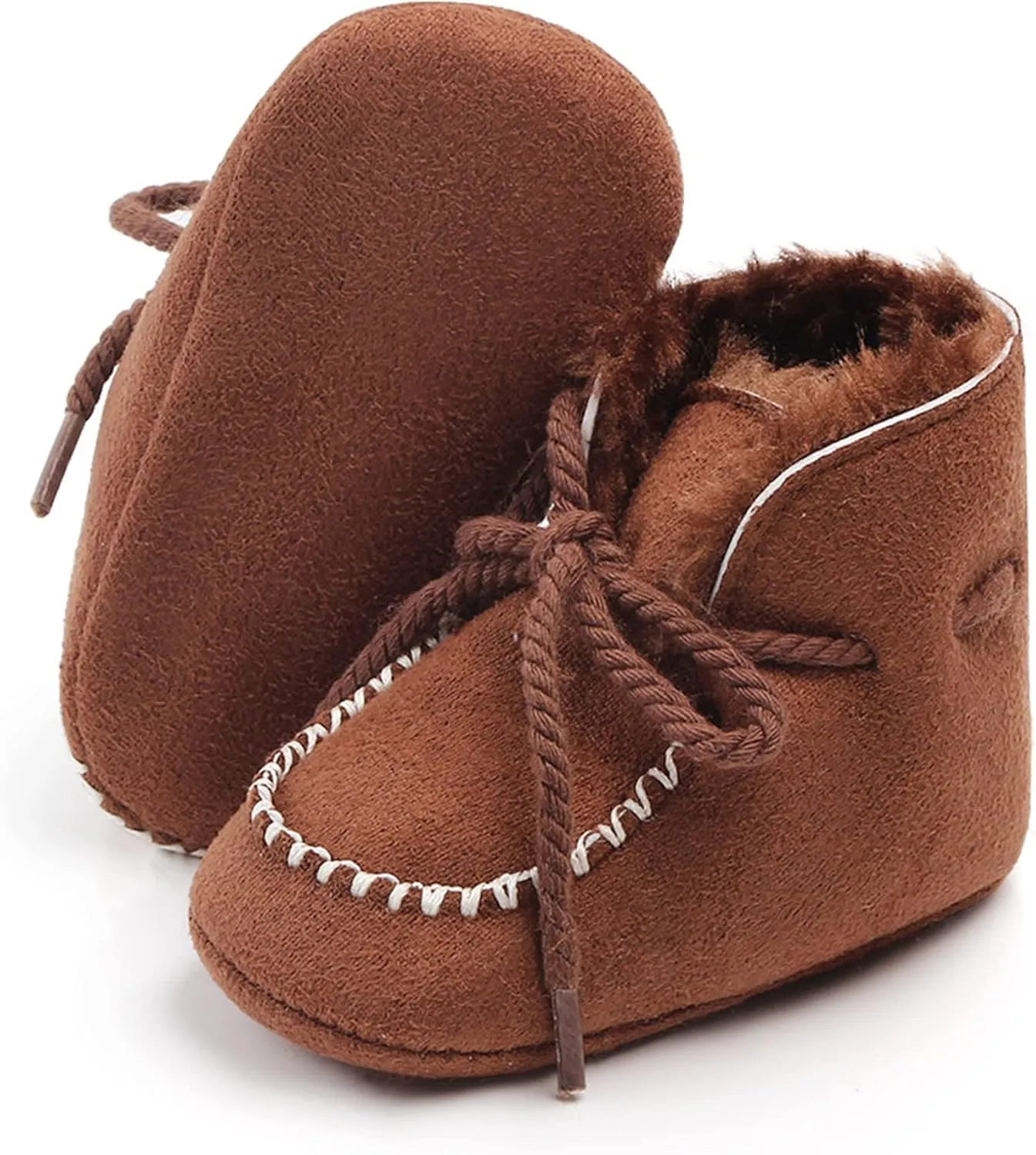 Newborn Baby Booties Warm Fur Lining Non-slip Soft Rubber Sole Lace-up Winter FirstWalker Shoes Boots