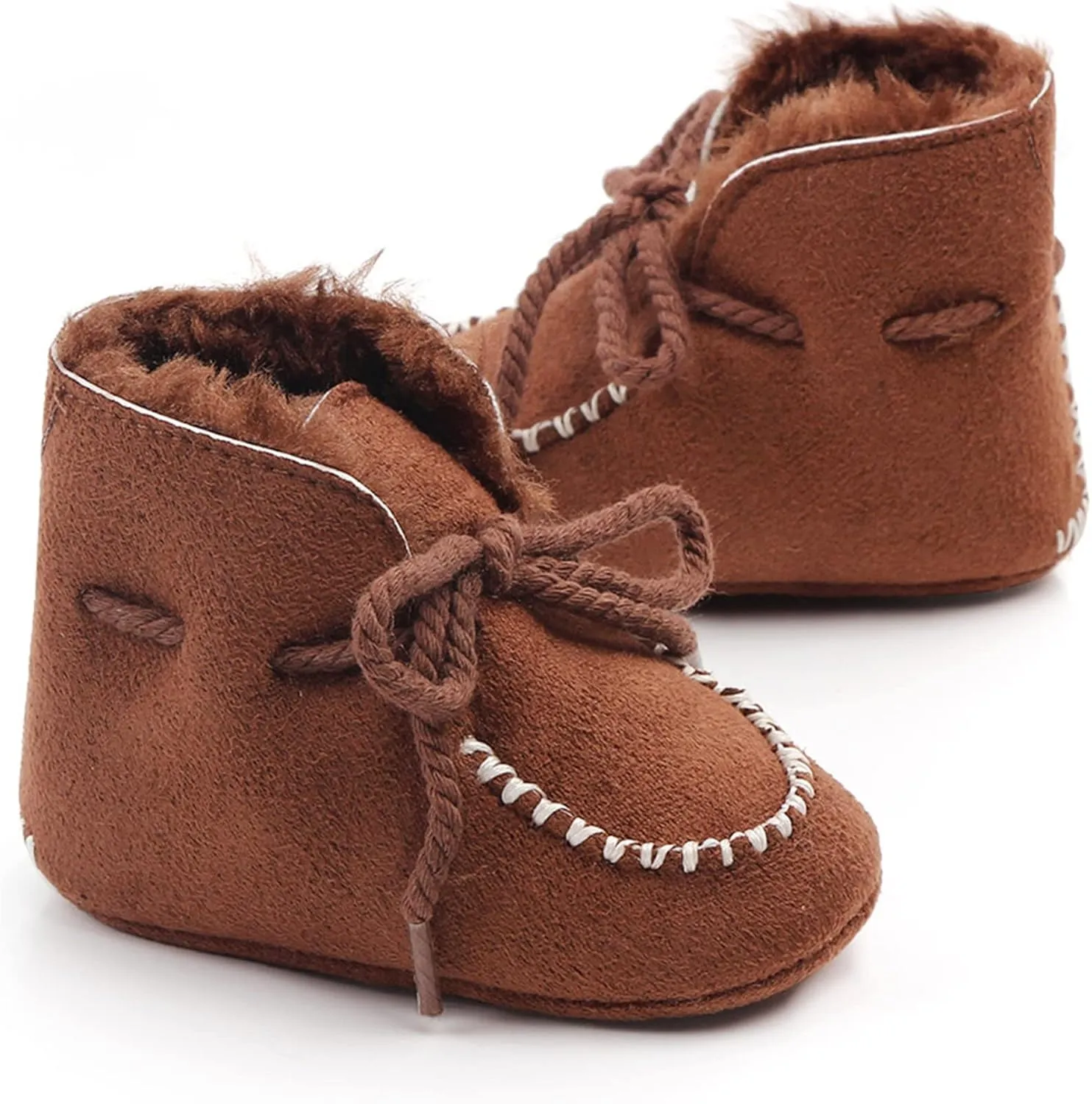 Newborn Baby Booties Warm Fur Lining Non-slip Soft Rubber Sole Lace-up Winter FirstWalker Shoes Boots