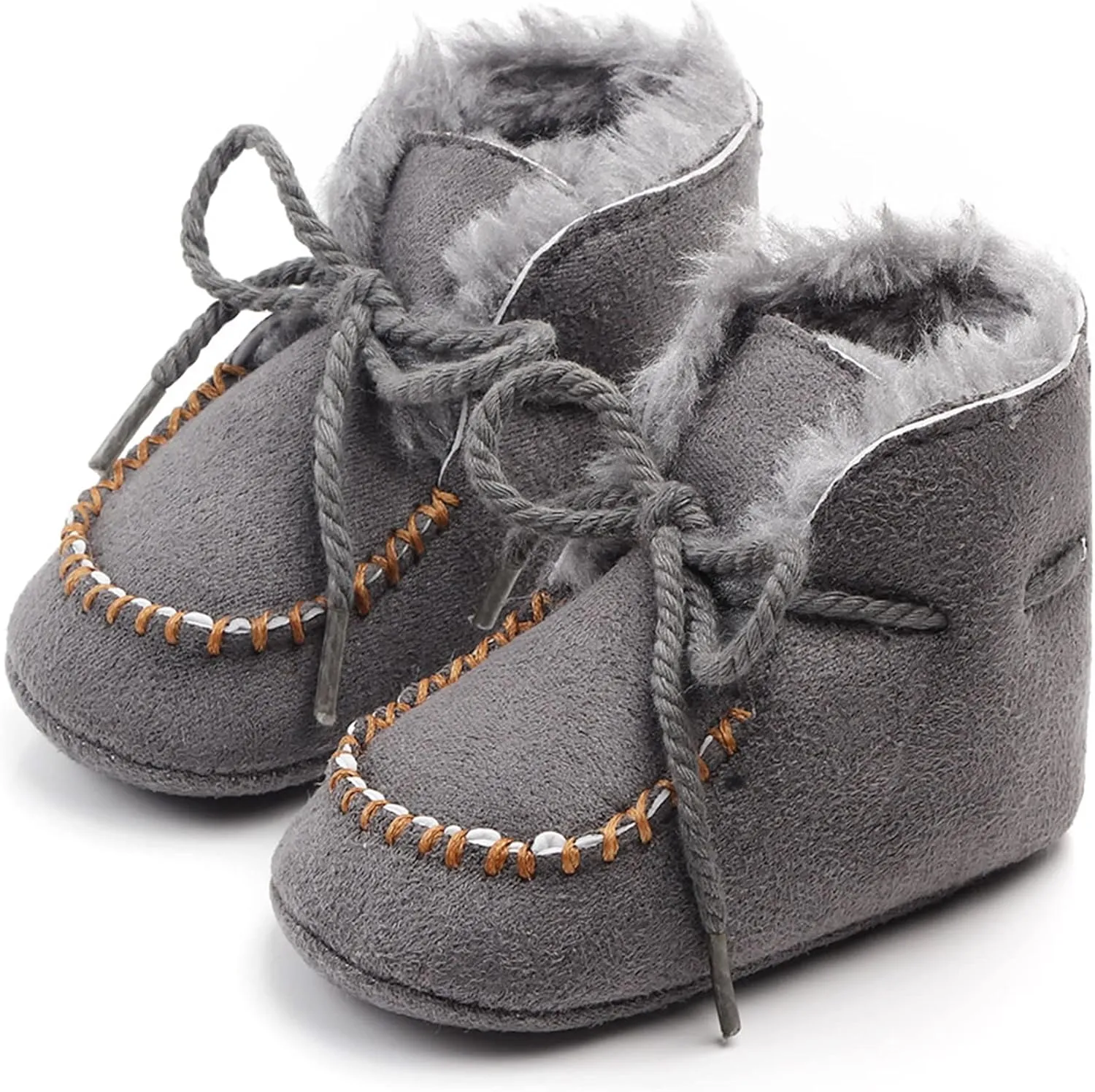 Newborn Baby Booties Warm Fur Lining Non-slip Soft Rubber Sole Lace-up Winter FirstWalker Shoes Boots