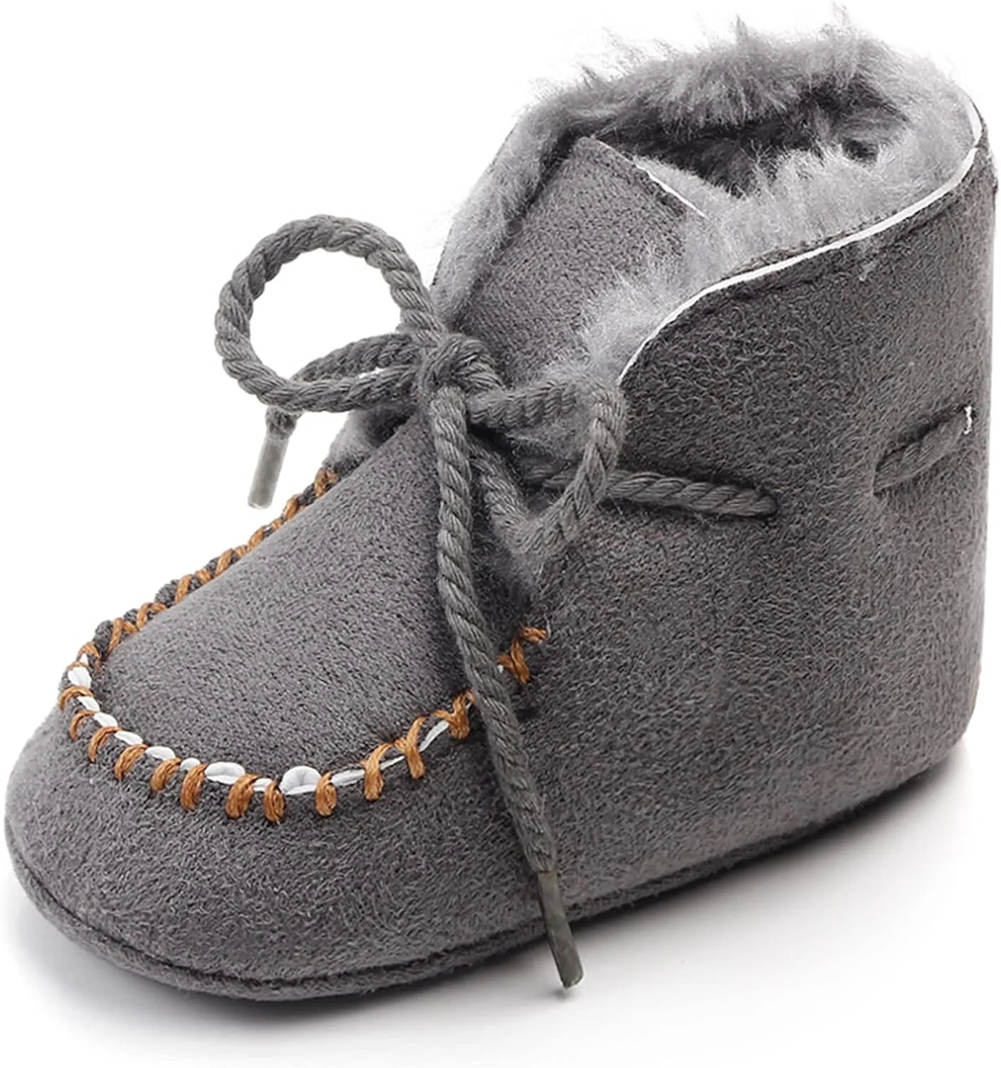 Newborn Baby Booties Warm Fur Lining Non-slip Soft Rubber Sole Lace-up Winter FirstWalker Shoes Boots