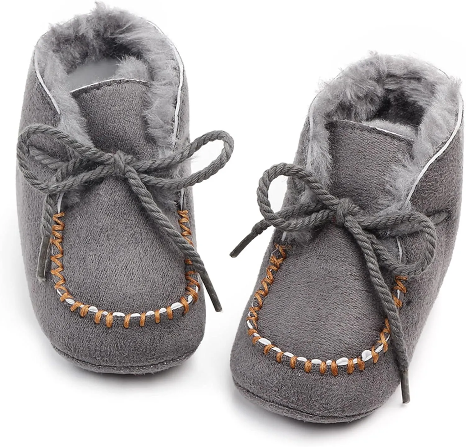 Newborn Baby Booties Warm Fur Lining Non-slip Soft Rubber Sole Lace-up Winter FirstWalker Shoes Boots