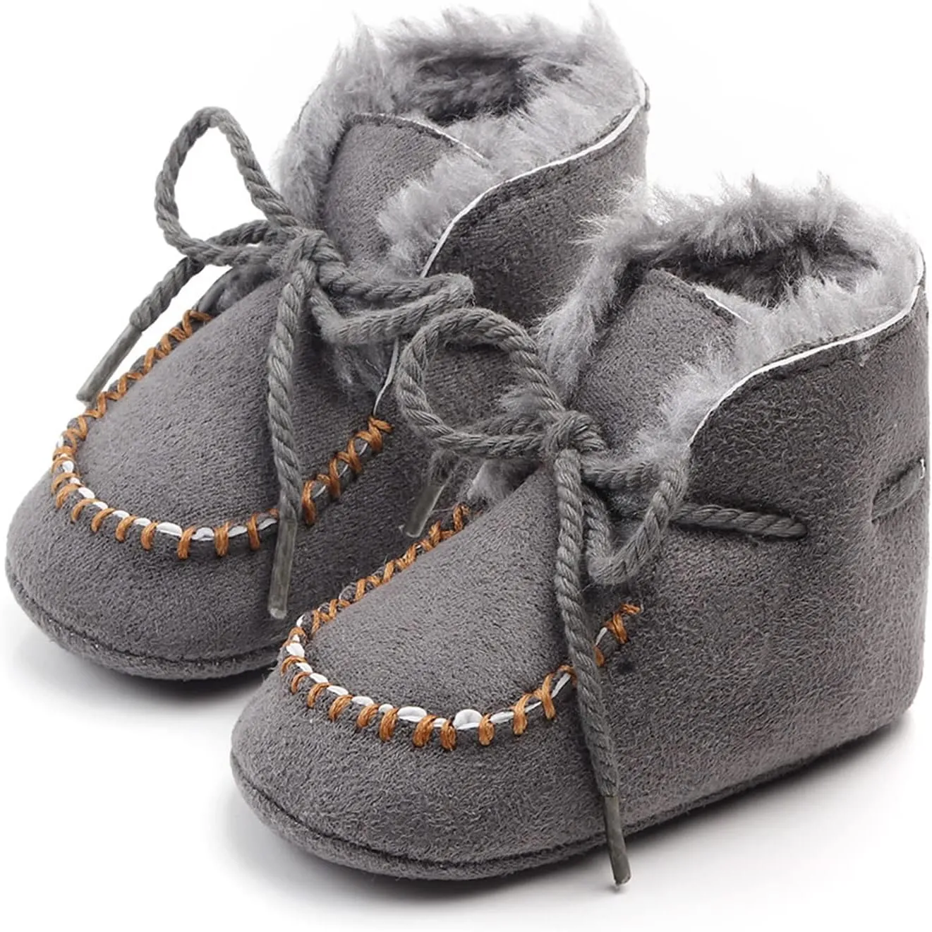 Newborn Baby Booties Warm Fur Lining Non-slip Soft Rubber Sole Lace-up Winter FirstWalker Shoes Boots