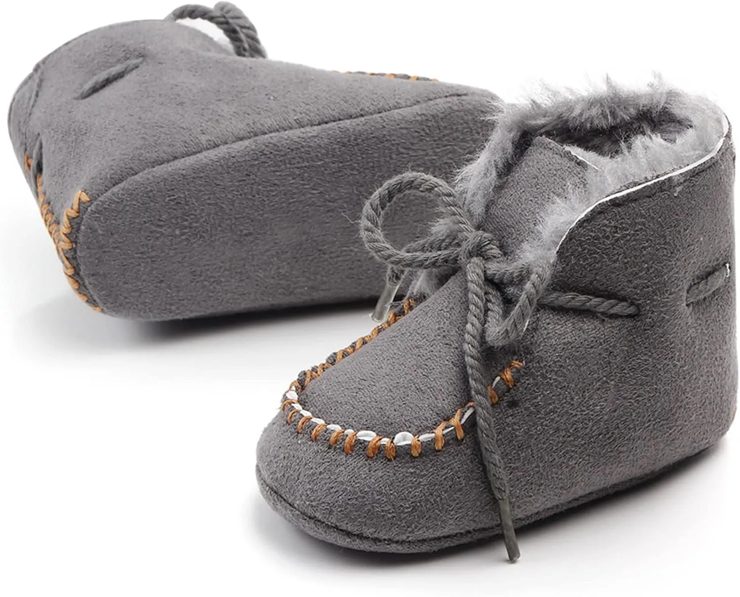 Newborn Baby Booties Warm Fur Lining Non-slip Soft Rubber Sole Lace-up Winter FirstWalker Shoes Boots