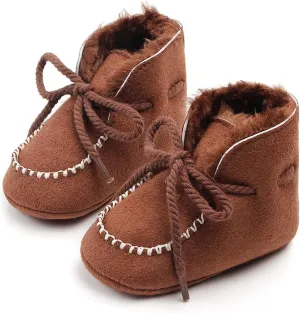 Newborn Baby Booties Warm Fur Lining Non-slip Soft Rubber Sole Lace-up Winter FirstWalker Shoes Boots